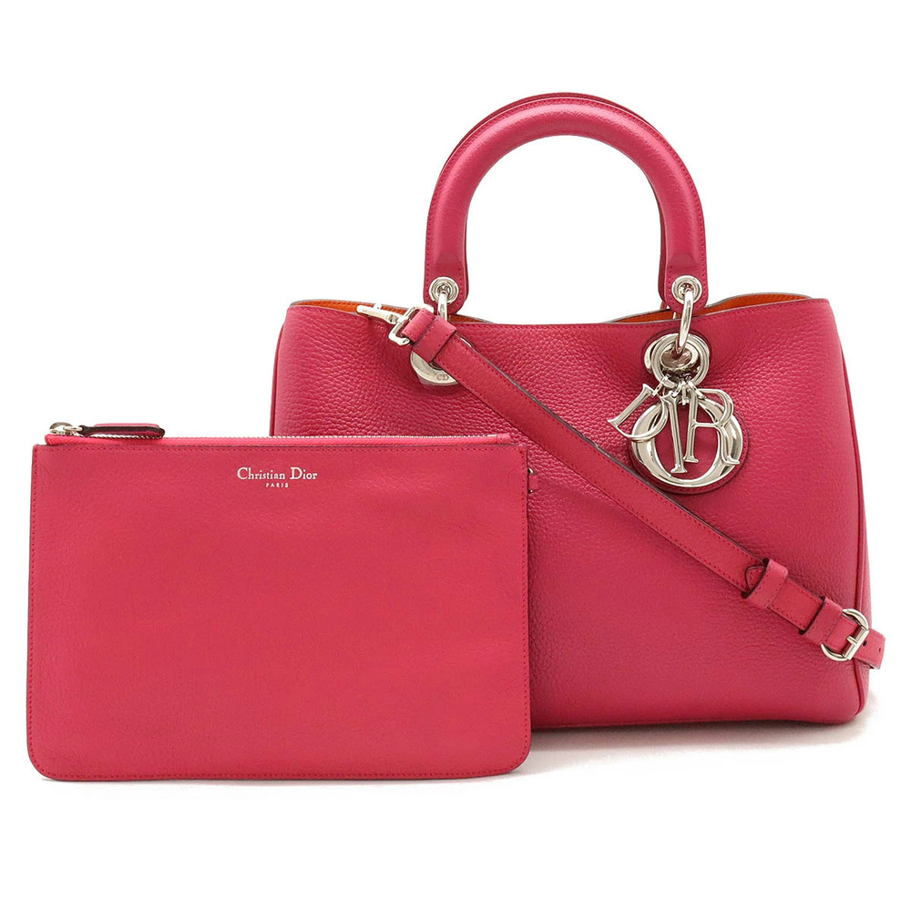 Christian Dior Diorissimo Handbag Tote Bag Shoulder Leather Pink Pouch